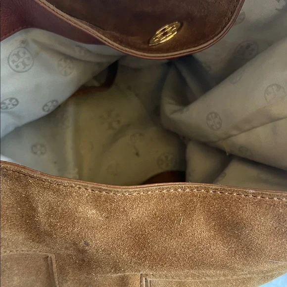 Tory Burch Tan Suede Hobo Bag with Gold Accents - Picture 9 of 15
